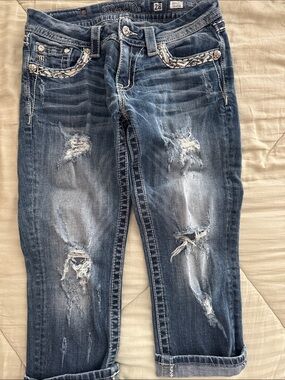 Miss Me Distressed Blue Boyfriend Signature Cropped Capris